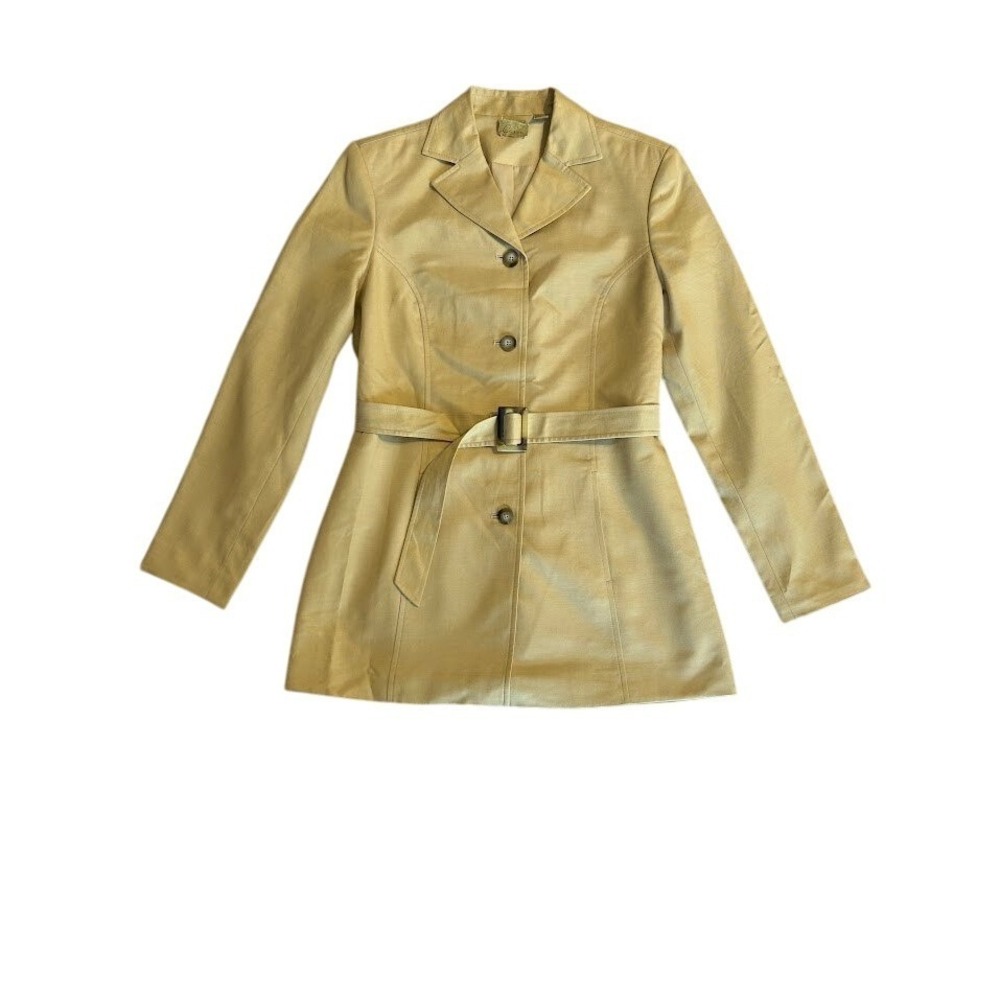 Caslon Women's Gold Belted Silk Cotton Blend Blazer Jacket Size 2